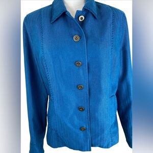 Cold Water Creek Women’s Size 12 Y2K Blue Button Up Faux Pockets Blazer Jacket